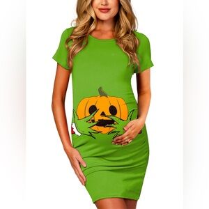 Halloween Bodycon Maternity Dress Women’s Size M Green Pumpkin Grinch NWOT